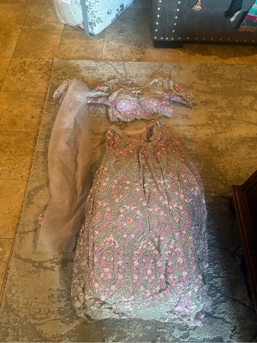 womens Pink and Gold Embellished Two-Piece indian lehnga